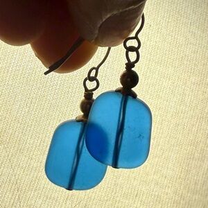 Elegant Sapphire, sea glass earrings